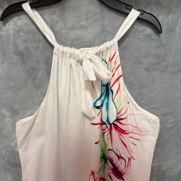 Tommy Bahama 100% Linen Floral Halter Shift Dress L Tropical Hibiscus Print - Picture 4 of 10